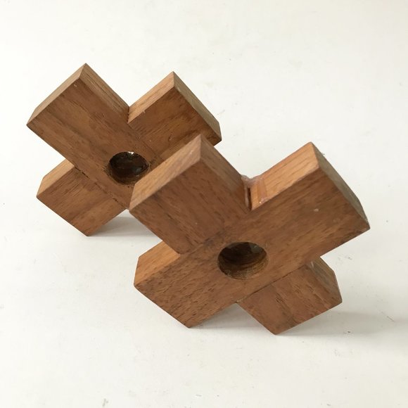 Handmade Wooden Cross Plus X Shaped Candlestick Candle Holders Set of 2 - Picture 9 of 9